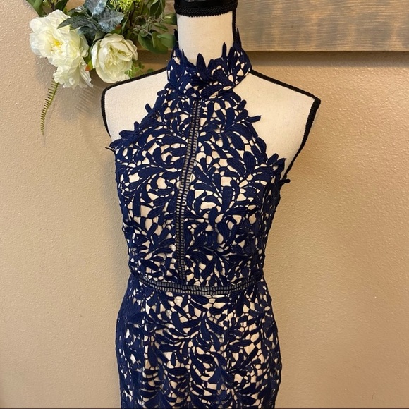 NWOT Lulus Divine Destiny Navy Blue Lace Midi Dress - Picture 6 of 17
